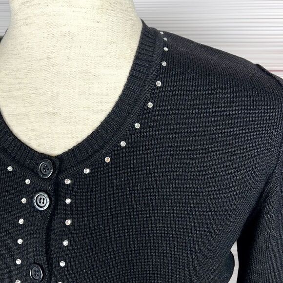 NWOT SONIA RYKIEL Paris Wool Black Rhinestone Trim Button Down Knit Cardigan - Picture 6 of 14